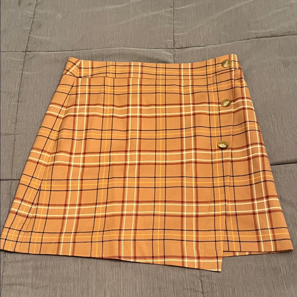 LOFT Mustard w/red and black lines Plaid Mini Skirt